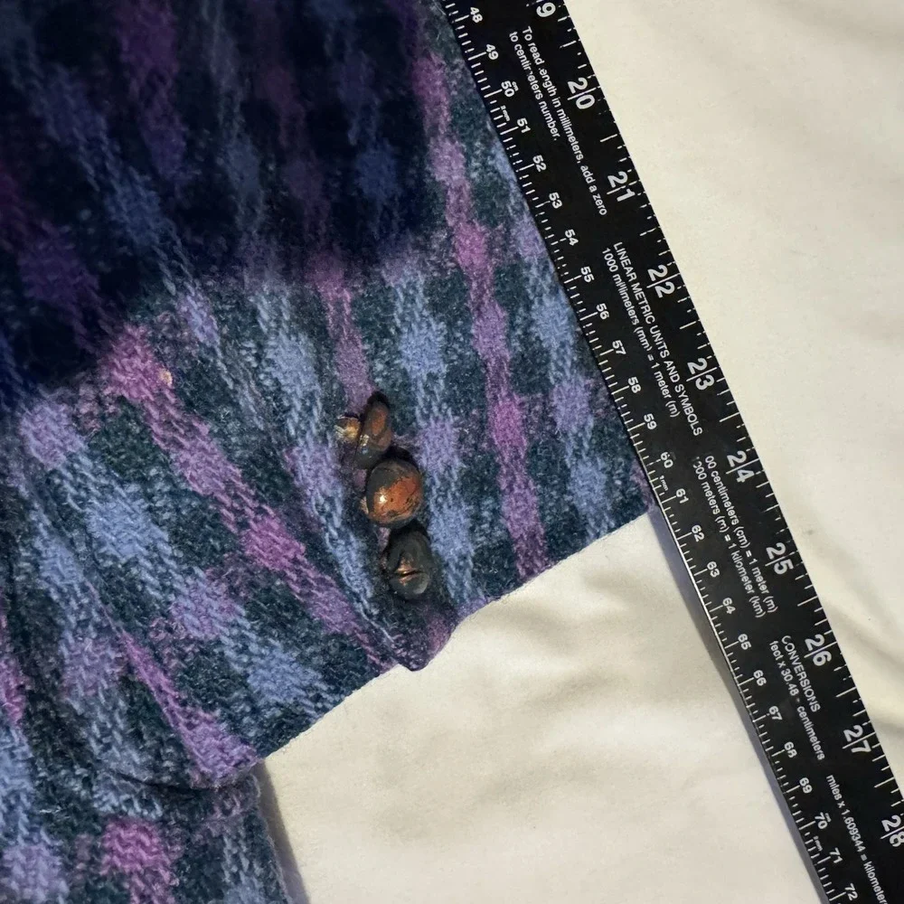 Vintage 80s ALEXANDRE Harris Tweed Wool Blazer Plaid Blue Purple - Fitted Large